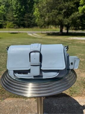 Steve Madden light blue Leather Buckle Crossbody with Strap Pouch